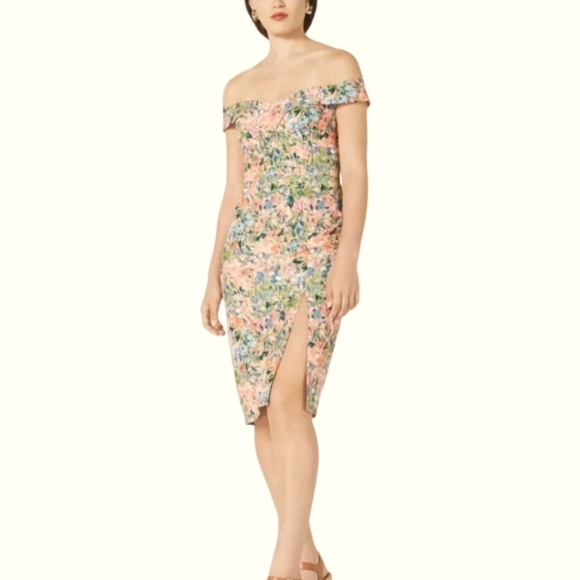 Aidan Mattox Dresses & Skirts - AIDAN BY AIDAN MATTOX Off Shoulder Sheath Dress Pink Floral Garden Party Slit 10